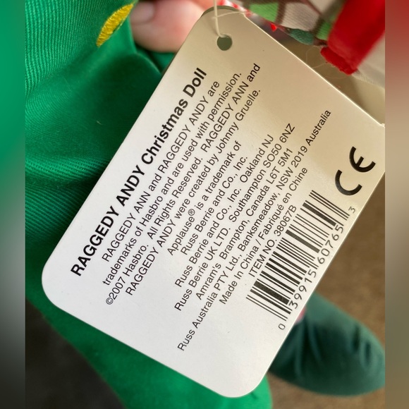 Raggedy Andy 18” Elf Shelf Christmas Holiday Doll Hasbro Applause NWT 2010 - Picture 7 of 11